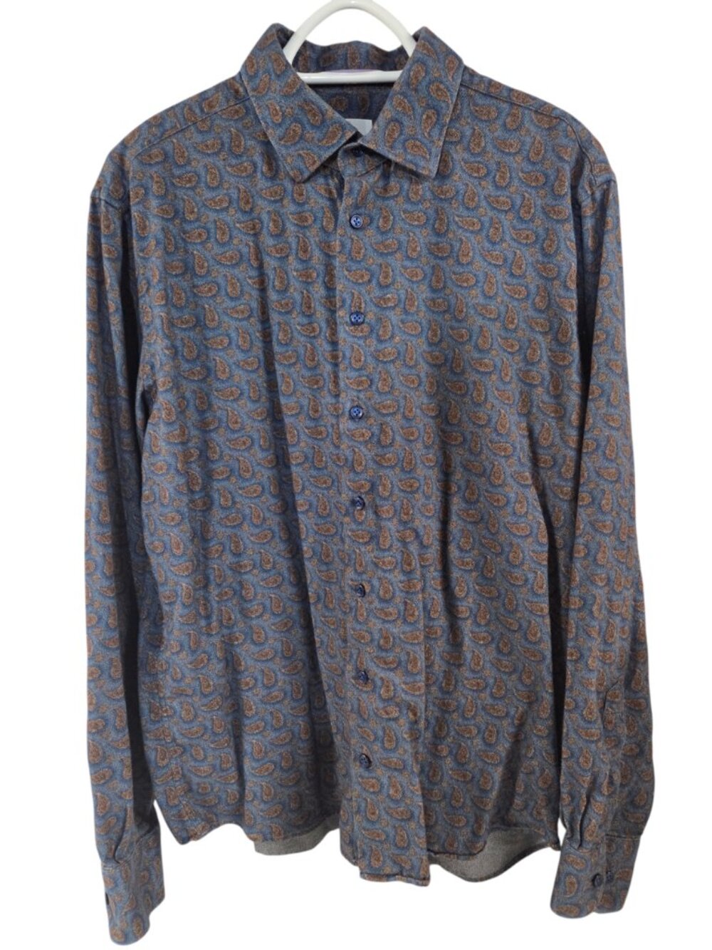 Emanual Berg paisly pattern modern fit long sleeve button up shirt 17 inch neck